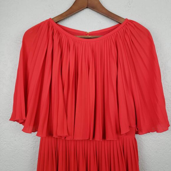 Kate Spade Pleated Cape Dress Midi Swing Full Skirt Tangerine Casual - 4 - Picture 3 of 6